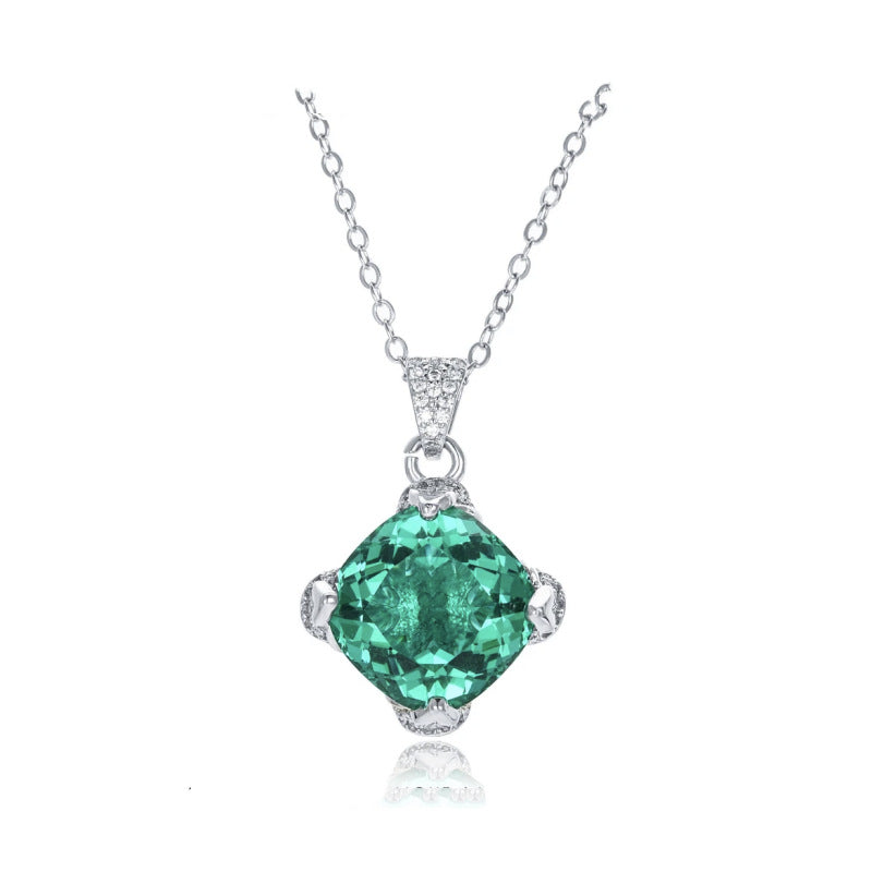 Luxury French-style 15-carat stud earrings, elegant and versatile ring, emerald square gemstone necklace