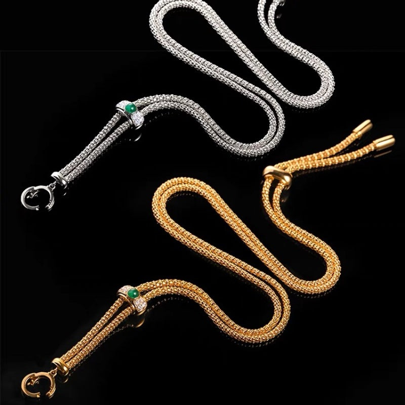 Italian imported vintage versatile chain sweater chain necklace with light luxury design and antique coin pendant; adjustable length.