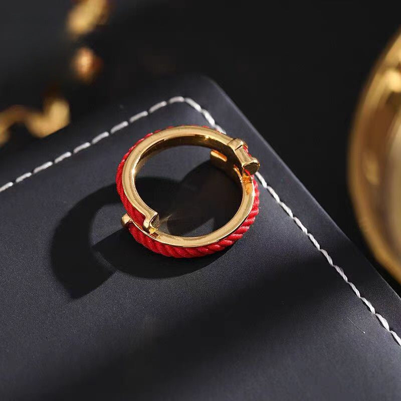 New Year Red String Letter H Ring for Women, Nail Design, Index Finger Ring, Red Wedding Pinky Ring for Bride in Her Birth Year