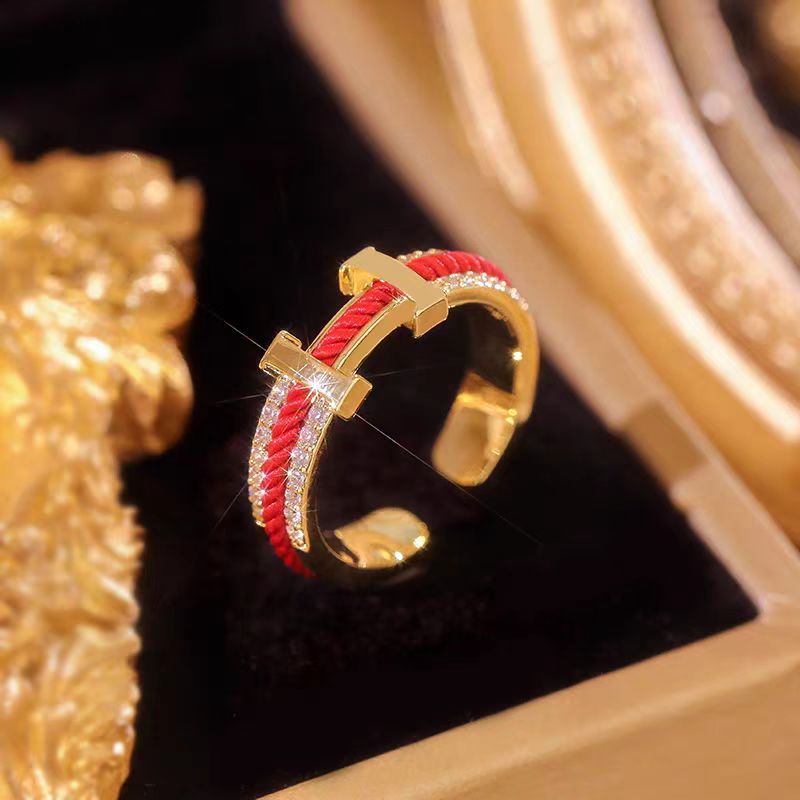 New Year Red String Letter H Ring for Women, Nail Design, Index Finger Ring, Red Wedding Pinky Ring for Bride in Her Birth Year